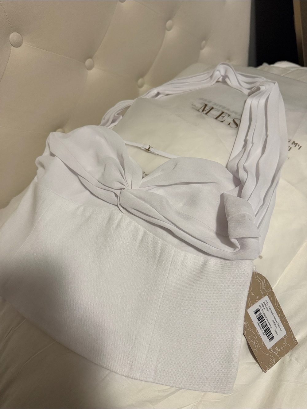 Talia chiffon and linen halter top